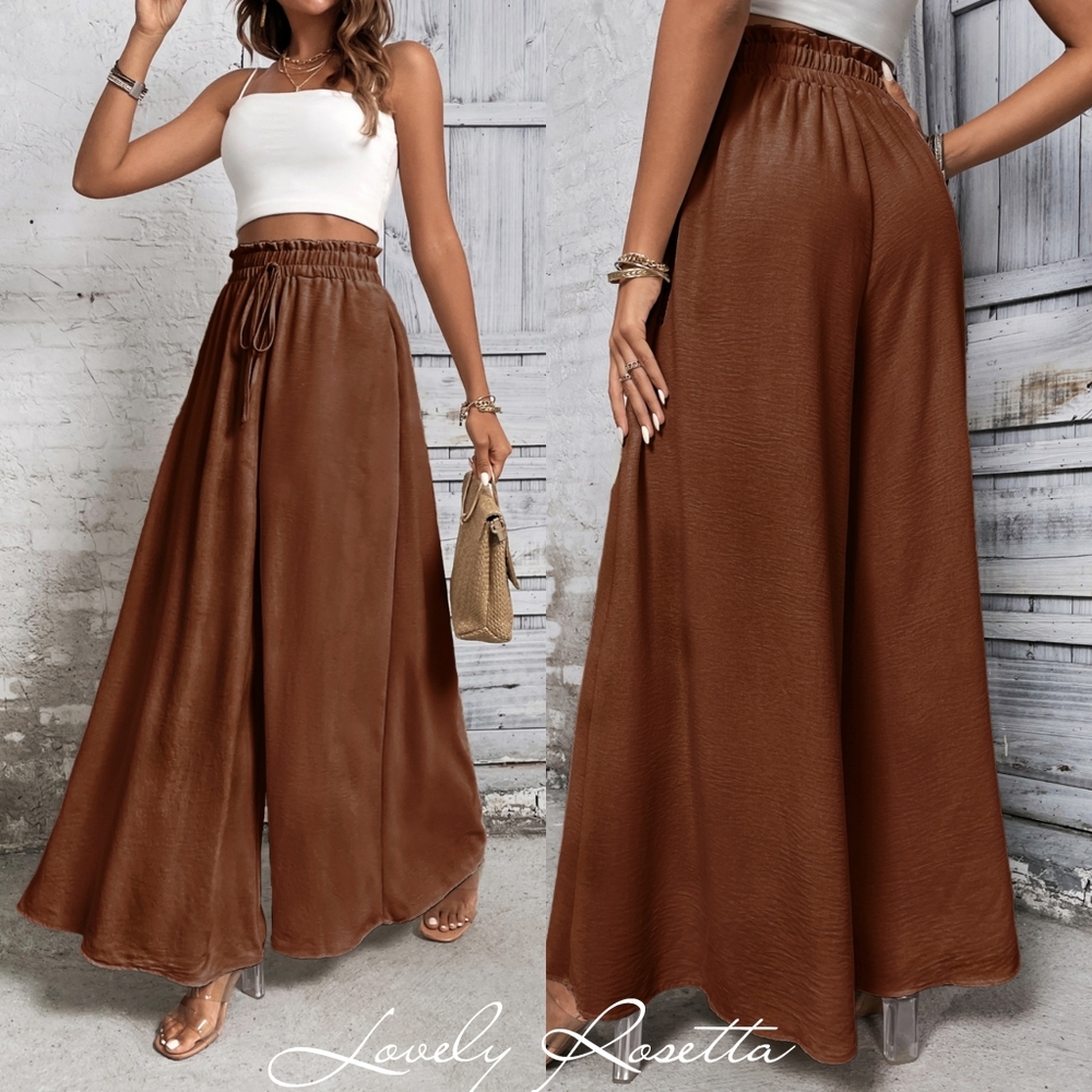 Brown Wide-Leg High Waist Pants